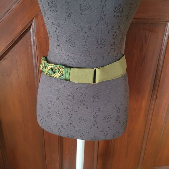 Vintage Ione Womens Braided Green Belt With Metal Buckle & Hook Loop Closure - Picture 1 of 6